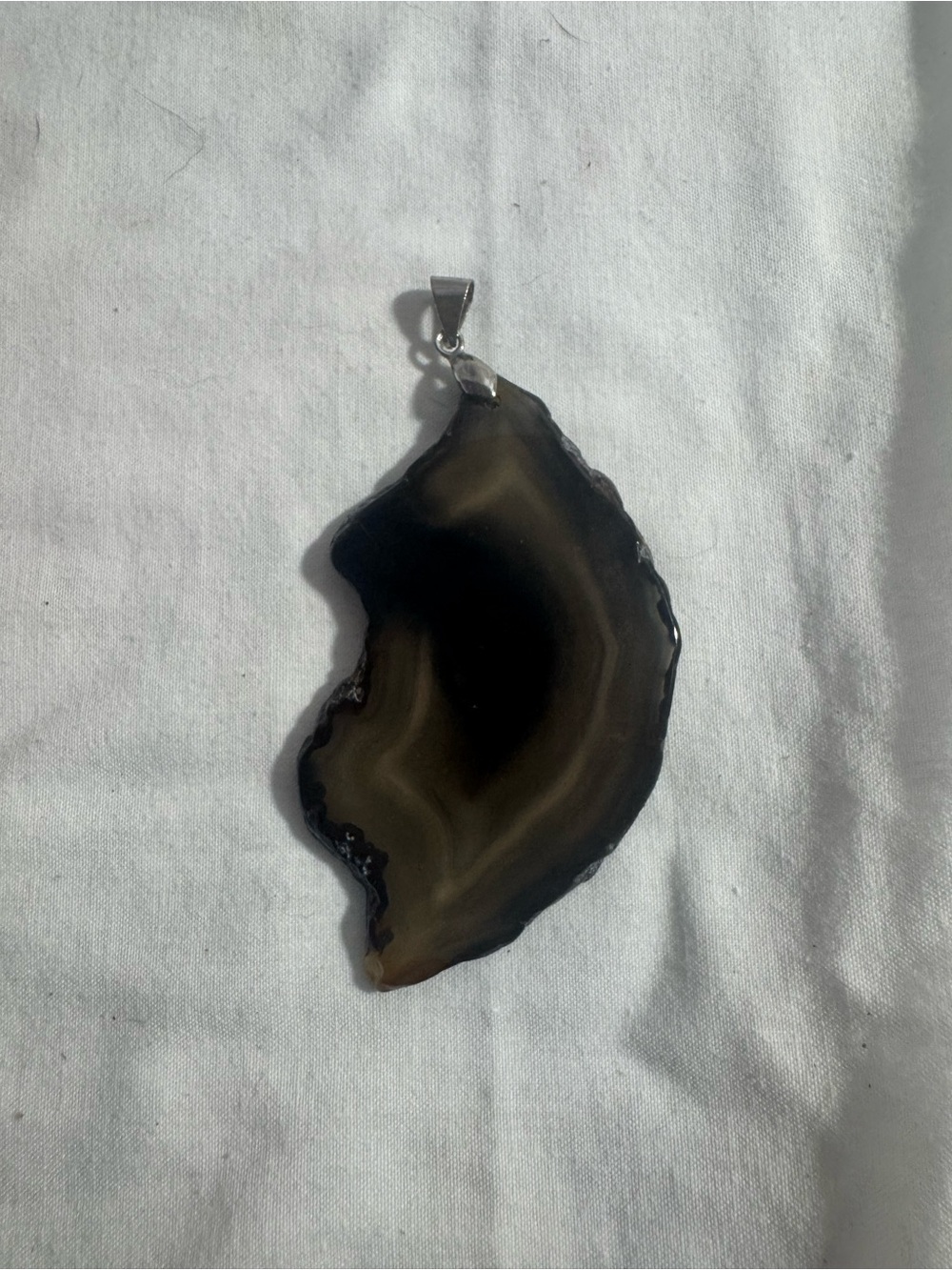 Polished Brown Black Agate Geode Slice Silver Pendant For Necklace Boho Festival